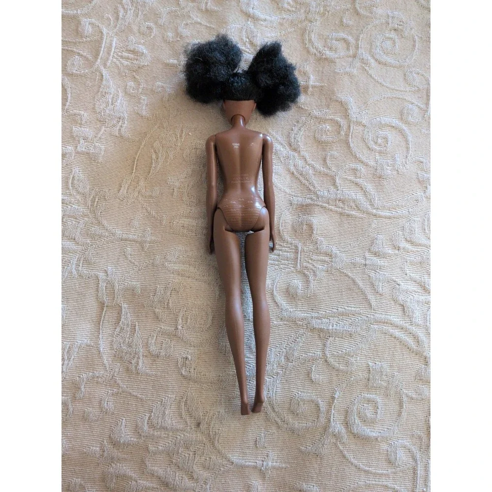Barbie Doll African American Afro Curly Black Hair Blue Lipstick Lips Nude